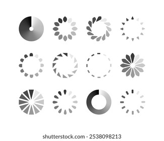 Coleta Ícone de status da barra de Carregamento. Ilustração vetorial. Conjunto de ícones carregados por vetor. Progresso do download. Fazer download ou upload.