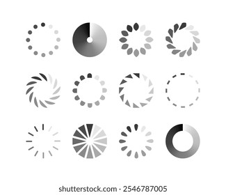 Collection Loading bar status icon. Vector illustration. Set of vector loaded icons. Download progress. Donload or Upload.