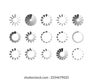 Collection Loading bar status icon. Vector illustration. Set of vector loaded icons. Download progress. Donload or Upload.