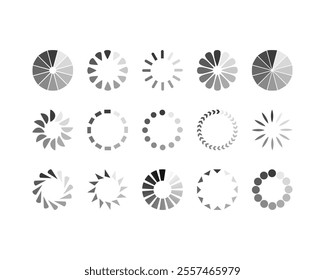 Collection Loading bar status icon. Vector illustration. Set of vector loaded icons. Download progress. Donload or Upload.