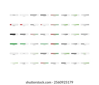 Collection Loading bar status icon. Vector illustration. Set of vector loaded icons. Download progress. Donload or Upload.