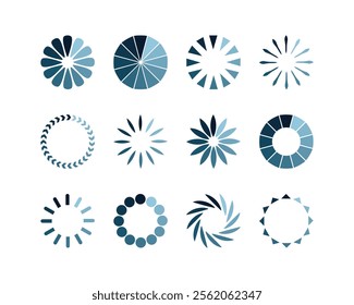 Collection Loading bar status icon. Vector illustration. Set of vector loaded icons. Download progress. Donload or Upload.