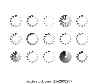 Collection Loading bar status icon. Vector illustration. Set of vector loaded icons. Download progress. Donload or Upload.