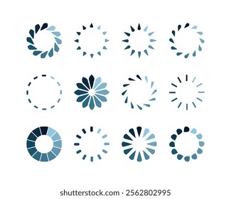 Collection Loading bar status icon. Vector illustration. Set of vector loaded icons. Download progress. Donload or Upload.