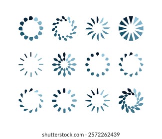 Collection Loading bar status icon. Vector illustration. Set of vector loaded icons. Download progress. Donload or Upload.