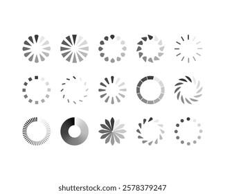 Collection Loading bar status icon. Vector illustration. Set of vector loaded icons. Download progress. Donload or Upload.