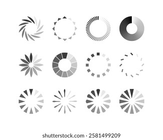 Collection Loading bar status icon. Vector illustration. Set of vector loaded icons. Download progress. Donload or Upload.