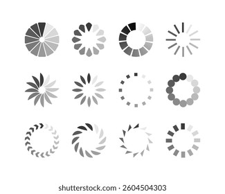 Collection Loading bar status icon. Vector illustration. Set of vector loaded icons. Download progress. Donload or Upload.