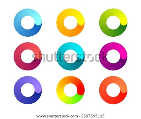 Collection Loading bar status icon. Vector illustration. Set of vector loaded rainbow icons. Download progress. Donload or Upload.