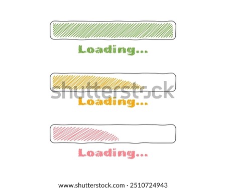 Collection Loading bar status icon. Vector illustration. Set of vector loaded icons. Download progress. Donload or Upload. Hand-drawn sketch-scribble.