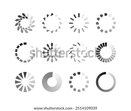 Collection Loading bar status icon. Vector illustration. Set of vector loaded icons. Download progress. Donload or Upload.