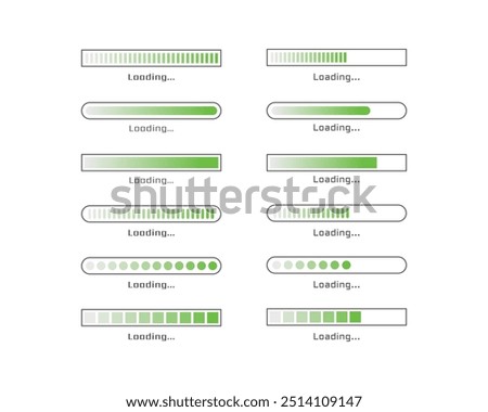 Collection Loading bar status icon. Vector illustration. Set of vector loaded icons. Download progress. Donload or Upload.