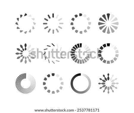 Collection Loading bar status icon. Vector illustration. Set of vector loaded icons. Download progress. Donload or Upload.