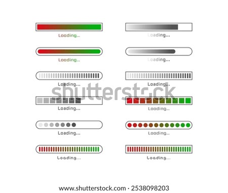 Collection Loading bar status icon. Vector illustration. Set of vector loaded icons. Download progress. Donload or Upload.