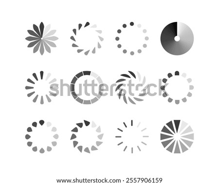 Collection Loading bar status icon. Vector illustration. Set of vector loaded icons. Download progress. Donload or Upload.