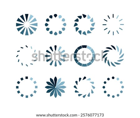 Collection Loading bar status icon. Vector illustration. Set of vector loaded icons. Download progress. Donload or Upload.