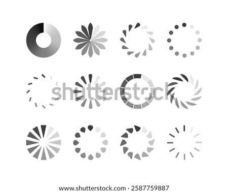 Collection Loading bar status icon. Vector illustration. Set of vector loaded icons. Download progress. Donload or Upload.