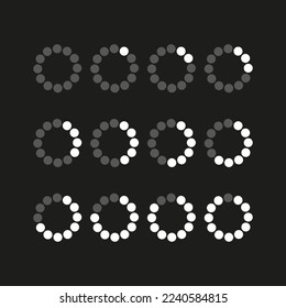 Colección con fondo negro cargado. Conjunto de marcos redondos. Cargar símbolo de datos de Internet. Ilustración vectorial. Imagen de archivo.