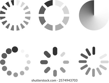 Collection of loading icons featuring various load bars and circular indicators. Vector illustration.