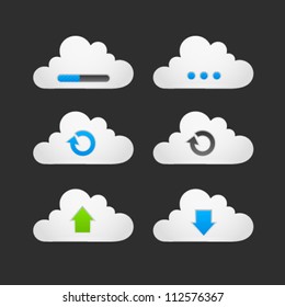 Collection of loading, reload, upload, download and progress bar cloud buttons. Image contains transparency - you can put them on every surface. 10 EPS