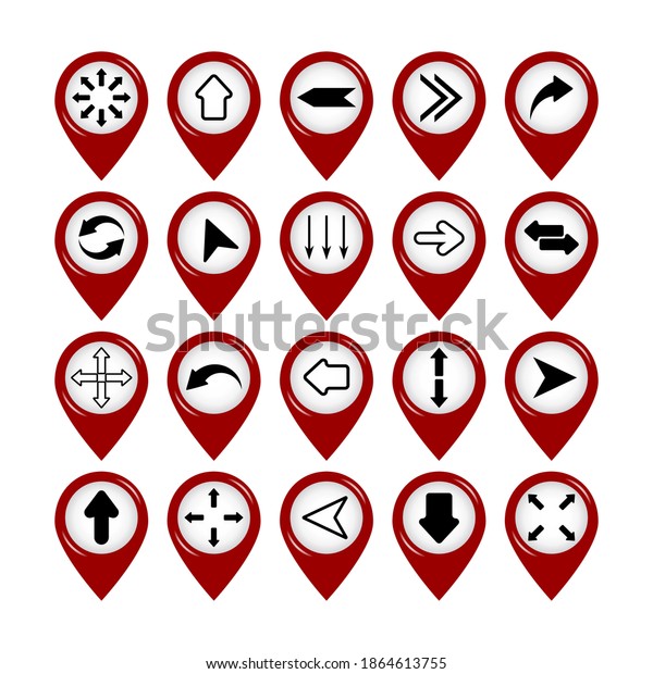 Collection of\
location icons with direction arrows concept. Vector illustration\
of graphic signs\
symbols.