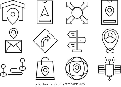 Collection of location and navigation symbols isolated on transparent background
