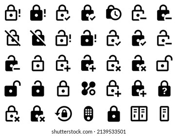 Colección de iconos de bloqueo. Conjunto de iconos plano negro aislado en fondo blanco