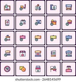 Collection of Locked Location Icons Representing Secure Establishments and Services