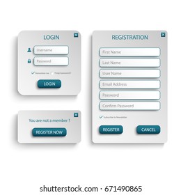 Collection log in and register web screen with atypical buttons