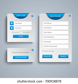 Collection log in and register web screen with blue bookmark template