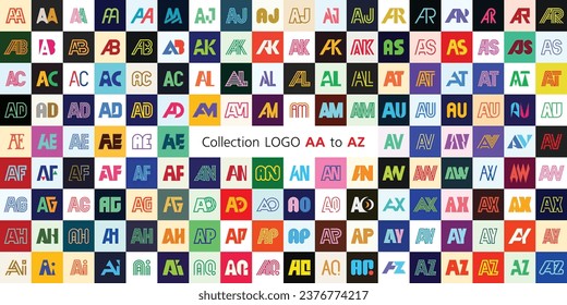 LOGO de colección AA a AZ. Resumen de logotipos mega colección con letras. Logotipos geométricos abstractos