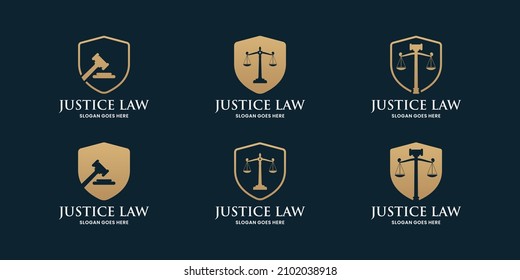 collection logo about lawyer. justice logo template with shield combine