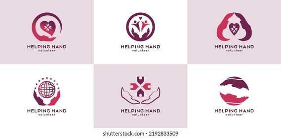 A collection of logo designs for a helping hand or charity icon with a creative concept