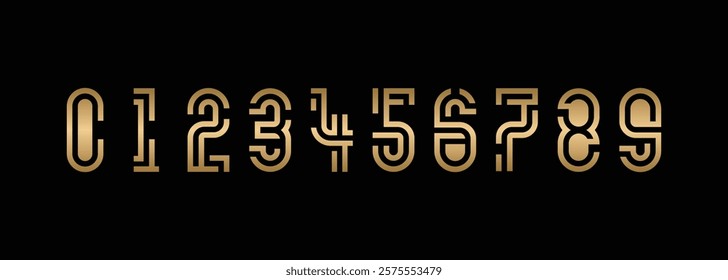 collection of logo designs for numbers 1 to 10 with creative numbers in gold on black background. abstract number design vector illustration