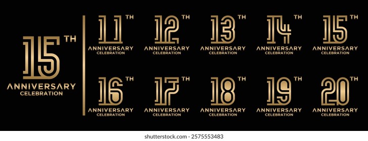 collection of logo designs for numbers 11 to 19 with creative numbers in blue gradient color on black background. abstract number design vector illustration