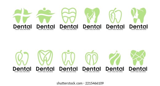una colección de diseños de logotipo para dientes, encías, para sanidad, medicina, médicos y productos sanitarios