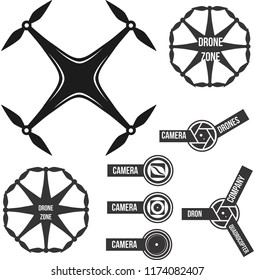 Collection logo drone quadcopter and camera 