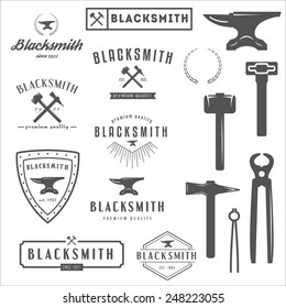 Collection of logo, elements and logotypes for blacksmith and shop
