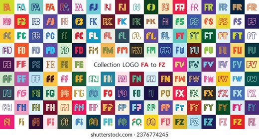Collection LOGO FA to FZ. Abstract logos mega collection with letters. Geometrical abstract logos
