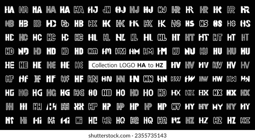 Collection LOGO HA to HZ. Abstract logos mega collection with letters. Geometrical abstract logos