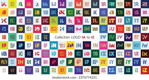 Collection LOGO IA to IZ. Abstract logos mega collection with letters. Geometrical abstract logos