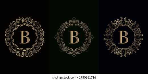 Colección del logotipo inicial B con adorno o flor de Mandala de lujo