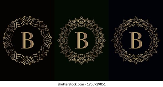 Collection of logo initial B with luxury mandala ornament or flower