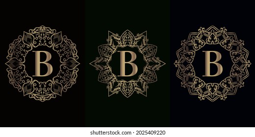 Colección del logotipo inicial B con adorno o flor de Mandala de lujo