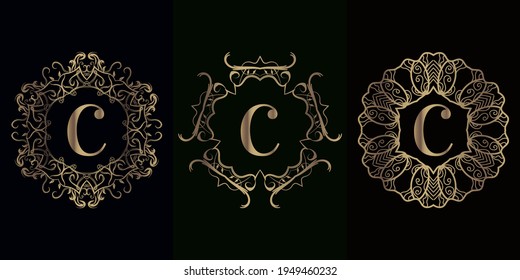 Collection of logo initial C with luxury mandala ornament frame