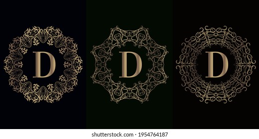 Collection of logo initial D with luxury mandala ornament frame