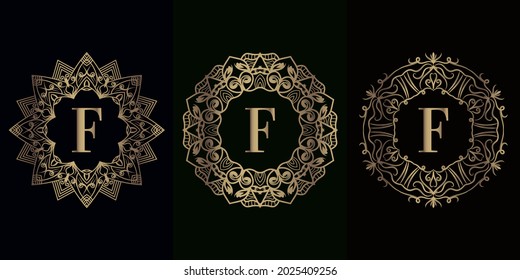Collection of logo initial F with luxury mandala ornament frame