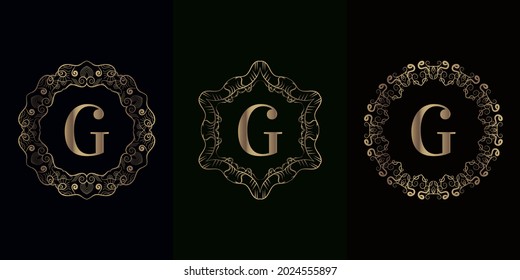 Collection of logo initial G with luxury mandala ornament frame