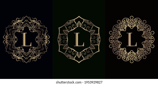Collection of logo initial L with luxury mandala ornament frame