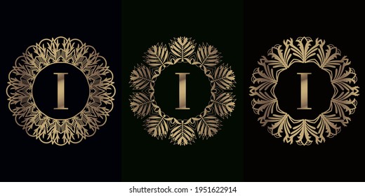 Collection of logo initial I with luxury mandala ornament frame